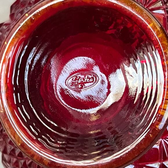 Fenton Ruby Red Diamond Star Pattern Ruffled Vase Glass Bowl 4.25” - Picture 5 of 5
